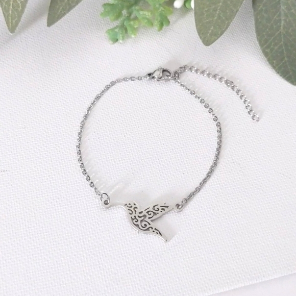 Stainless Steel Bracelet Hollow Bird  Silhouette Curb Link Chain … - Picture 1 of 4